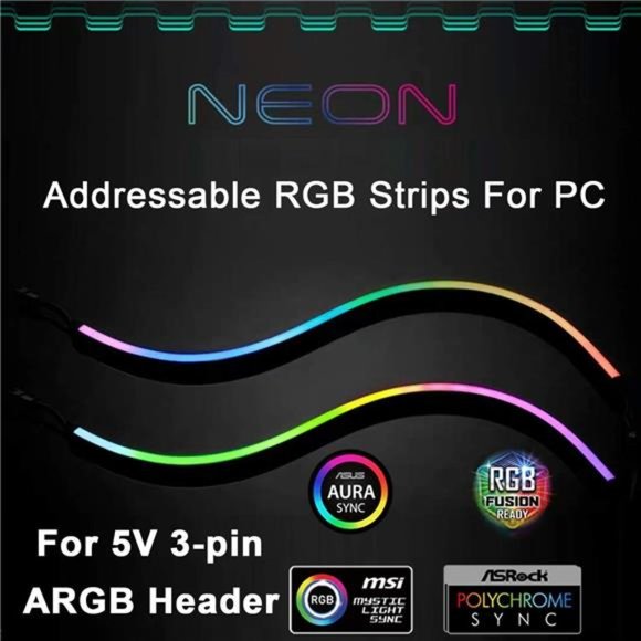 NEON Addressable RGB PC LED Strip, Airgoo 42 LEDs 2x15.7inch Silicone Rubber - Picture 2 of 6